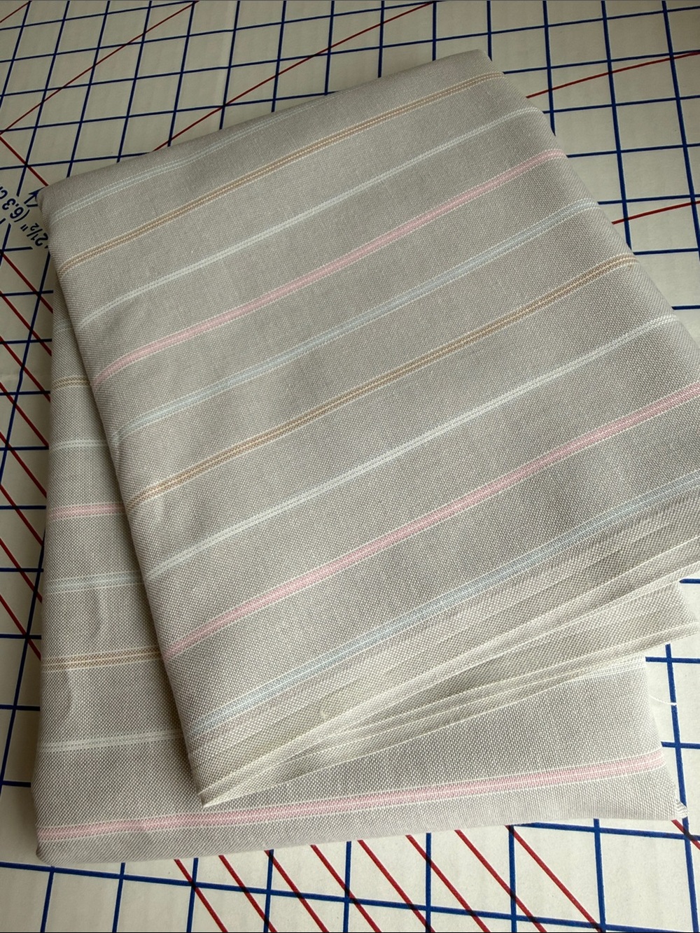 Vintage Yarn-Dyed Striped Shirting Fabric 1.5 Yards x 60 Gray Pink Blue Cotton